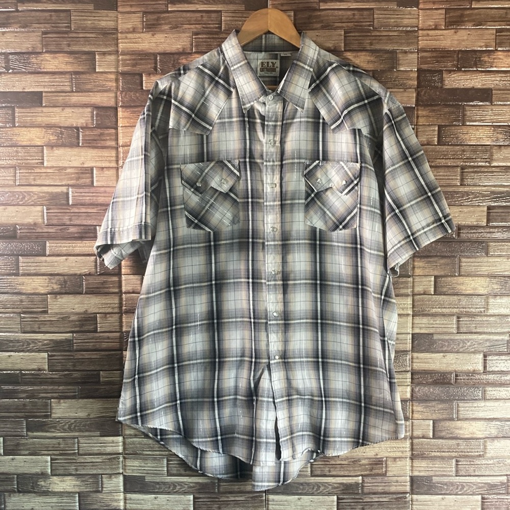 EUC Mens Vintage Ely Cattleman 2XL Western Plaid Pearl Snap Shirt